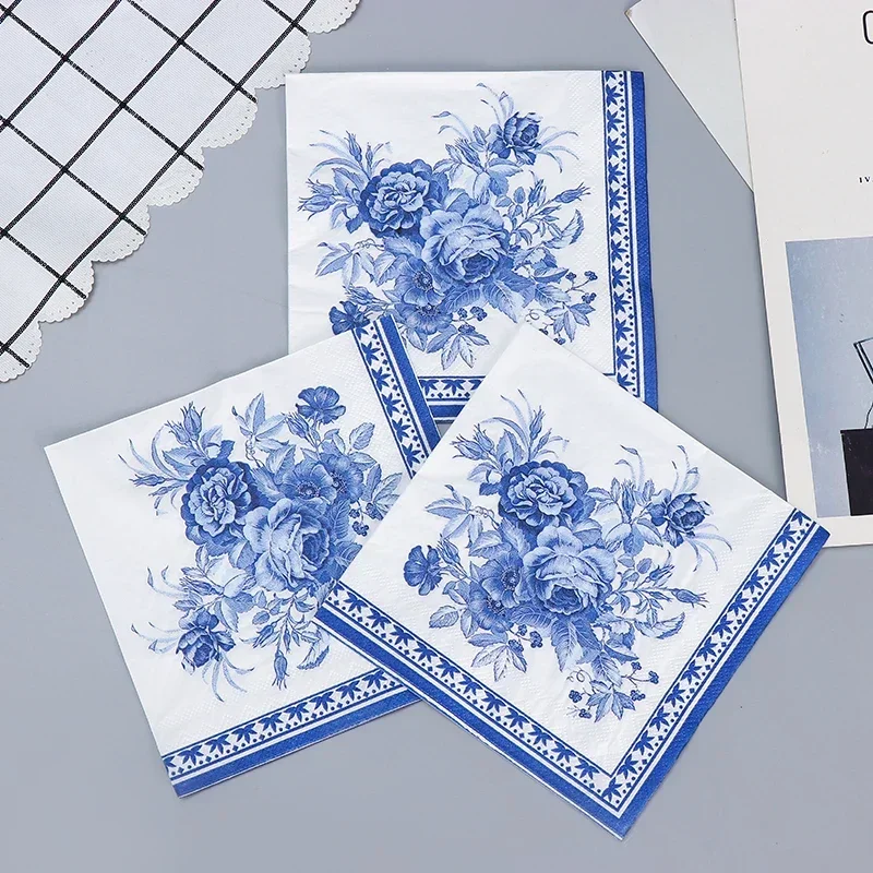 20pcs/Pac 33*33cm 2-Ply New Chinese Colourful Napkins Blue Printed Paper Napkins Wedding Paper Butterfly Bone Bart Paper - Image 4