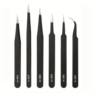 Precision ESD anti-static tweezers set -6-pc durable stainless steel tool for electronic repair and process modeling, bending&St