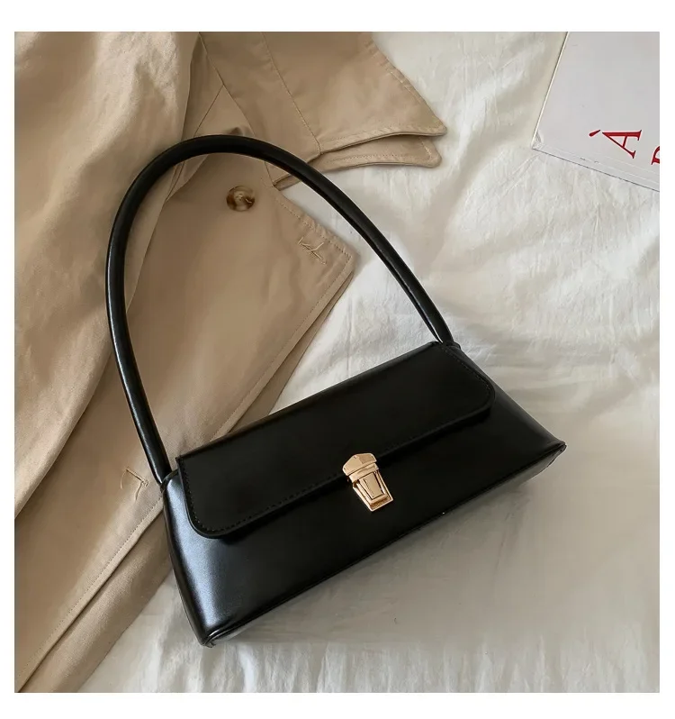 Fashion Retro Women's Shoulder Bag Simple Solid Colour Handbag Vintage Underarm Bag - Image 7