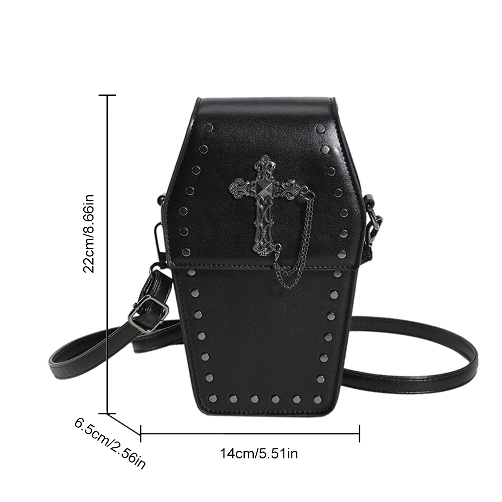 Gothic Crossbody Bag for Women Coffin Shoulder Bag Purse Cartoon Y2K Messenger Cellphone Bag PU Leather Halloween Gift Phone Bag - Image 6