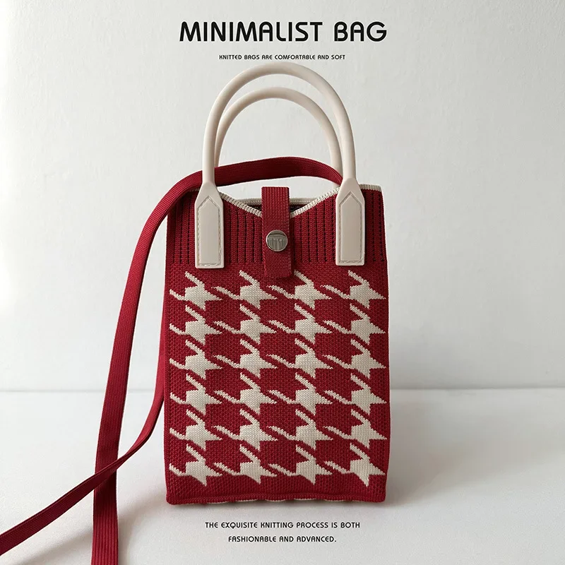 New fashion shoulder bag mini knitted mobile phone bag Korean version versatile small portable change bag messenger bag - Image 6