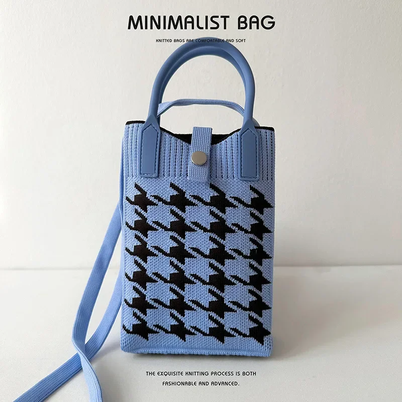 New fashion shoulder bag mini knitted mobile phone bag Korean version versatile small portable change bag messenger bag - Image 5