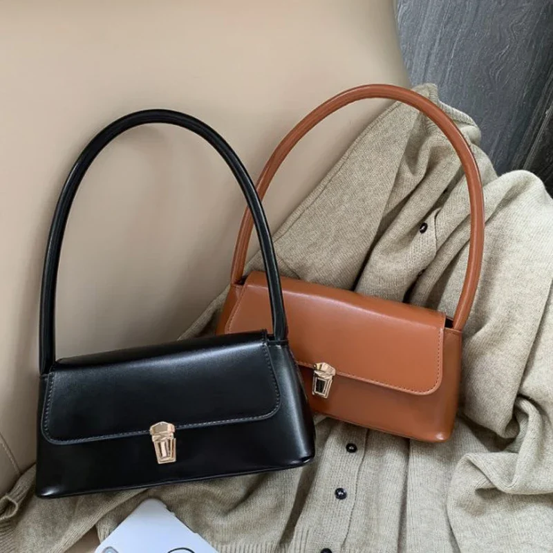 Fashion Retro Women's Shoulder Bag Simple Solid Colour Handbag Vintage Underarm Bag - Image 2